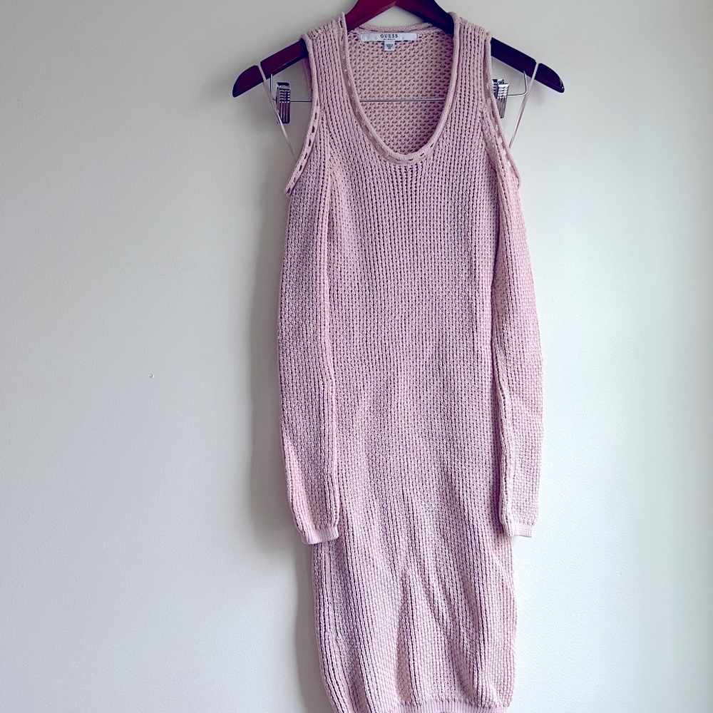 GUESS? Long Sleeve Cold Shoulder Sweater Dress - Pink - Size XS - Retail $89